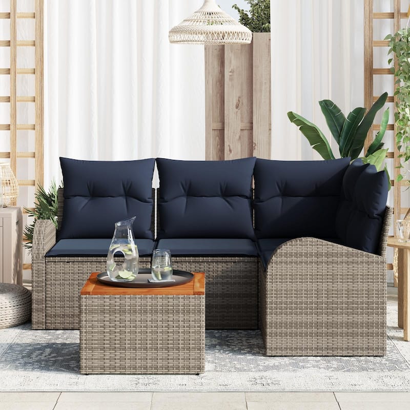 vidaXL 5 Garden Sofa Set with Cushions Black/Grey Poly Rattan - 70.5 x 48.8 x 27.2