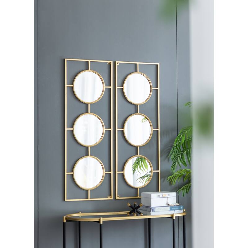 3 Mirror Piece Wall Mirror in Gold Rectangular Frame, Home Wall Decor for Bedroom Living Room, 43"x16"