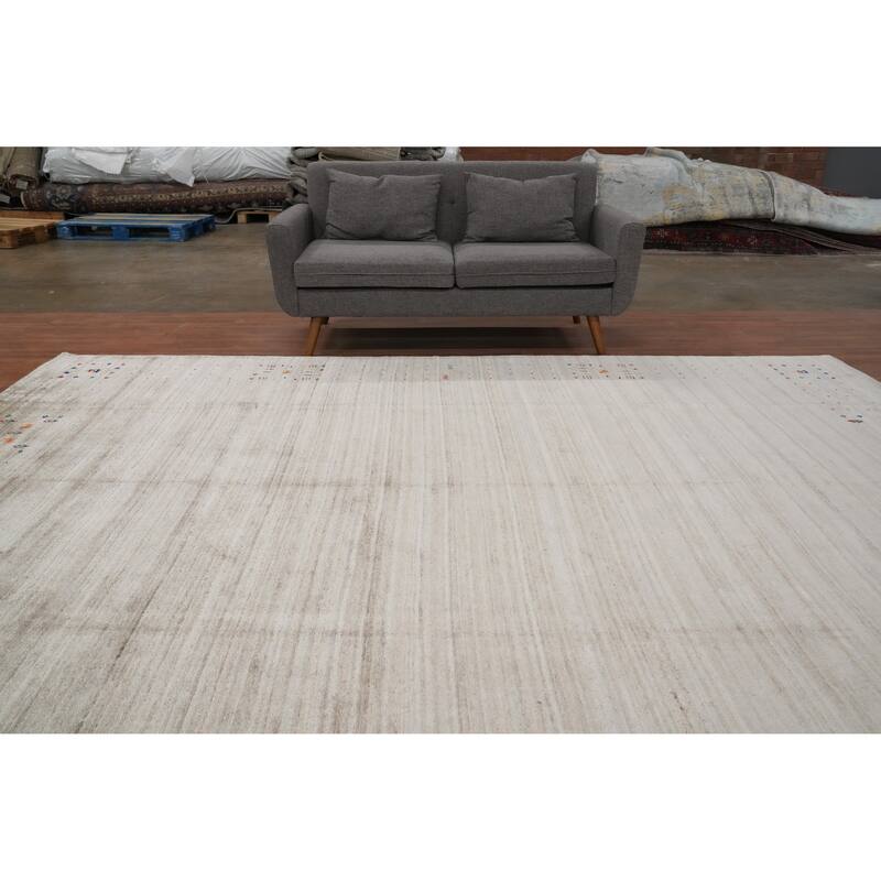 Hand Knotted Oriental Viscose Silk Carpet Tribal Animal Pictorial Beige & Ivories Gabbeh Area Rug - 11' 7'' X 9' 1''