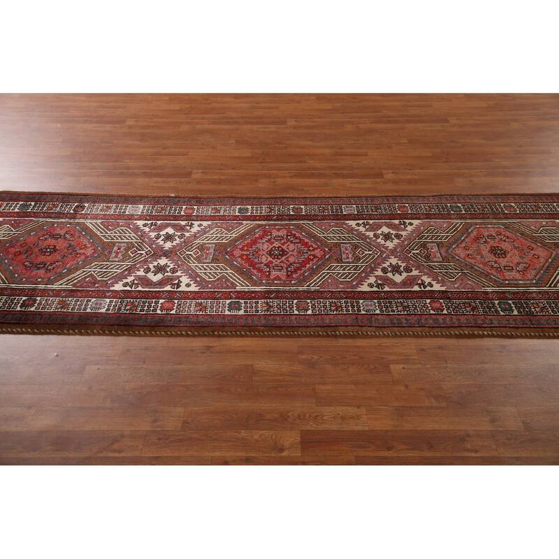 Ardebil Persian Vintage Runner Rug Hallway Handmade Wool Carpet - 3'2"x 11'5"