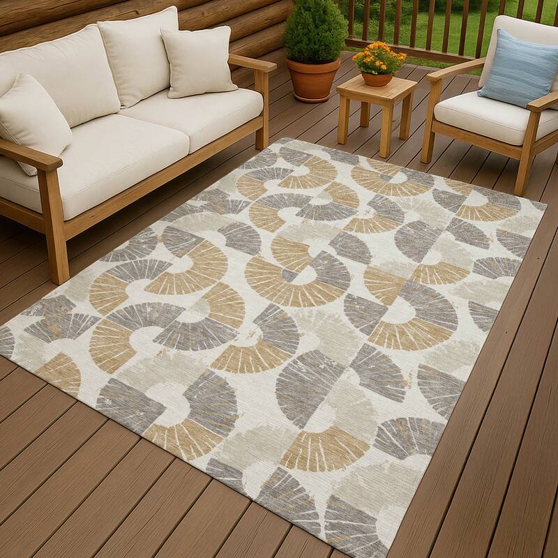 Machine Washable Indoor/ Outdoor Modern Jay Chantille Rug - Ivory - 10' x 14'