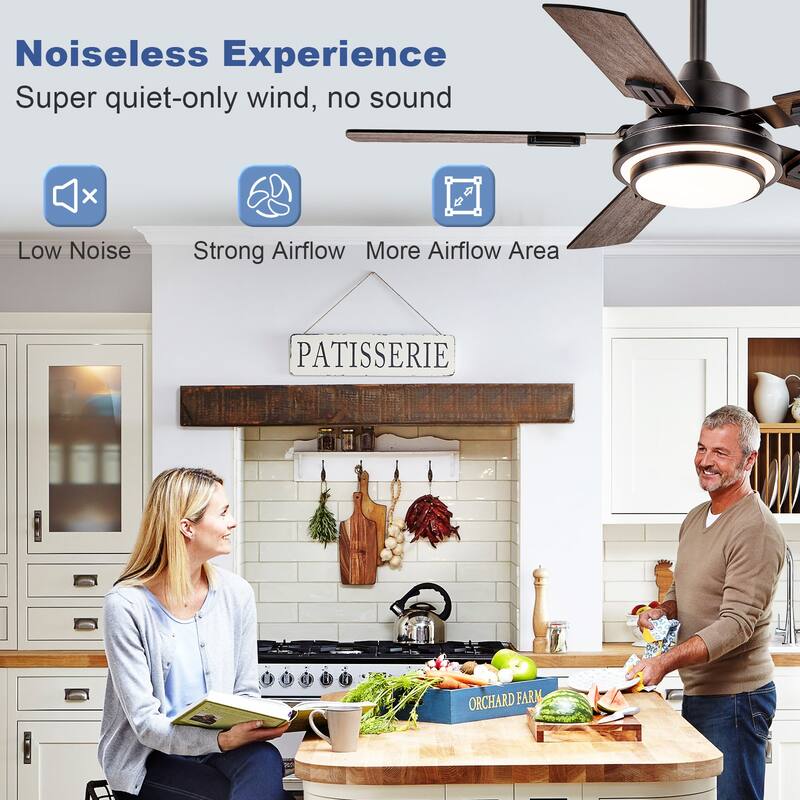 42-52Inch Ceiling Fan with Light: with 5 Blades Dual Finish Reversible - with Remote Control for Living Room Outdoor Patios