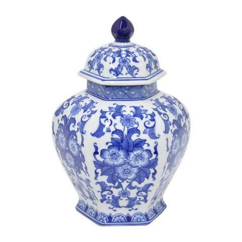 Plutus Brands Blue and White Porceiain Jar with Lid