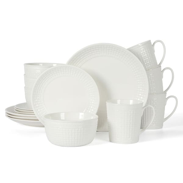 Martha Stewart 16 Piece Basket Weave New Bone China Embossed Porcelain Dinnerware Set