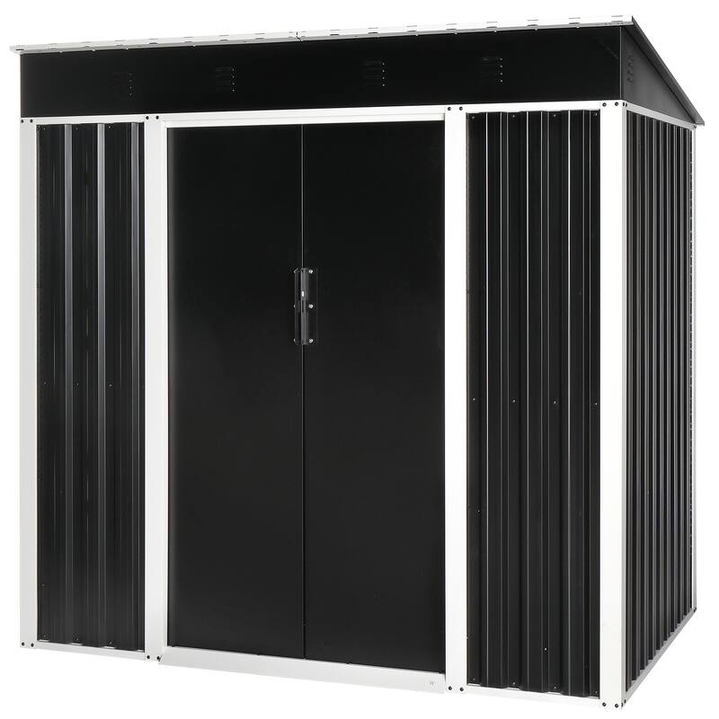 6 x 4 Ft Outdoor Storage Shed Black Galvanized Iron Garden Tool Organizer with Locking Sliding Doors - 75.6" x 49" x 73.2"