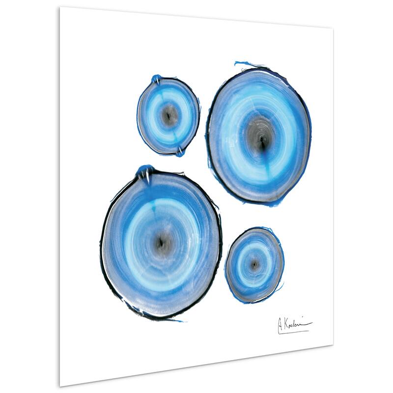 "Mineral Rings II" Abstract Wall Art on Frameless Free Floating Tempered Glass Panel - Blue