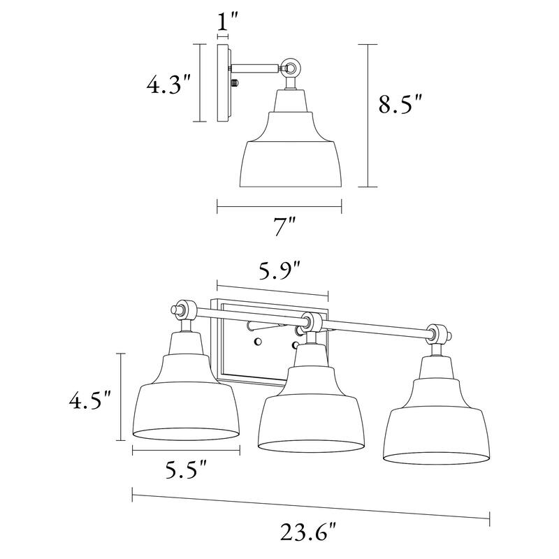 Modern 3-Light Bathroom Vanity Lights Metal Gold White Wall Sconces - W 23.6" x L8.3" x H7.1"