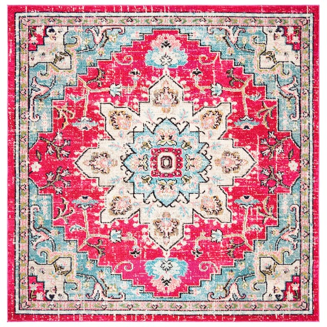 SAFAVIEH Madison Diederike Boho Medallion Distressed Rug - 5' x 5' Square - Fuchsia/Blue