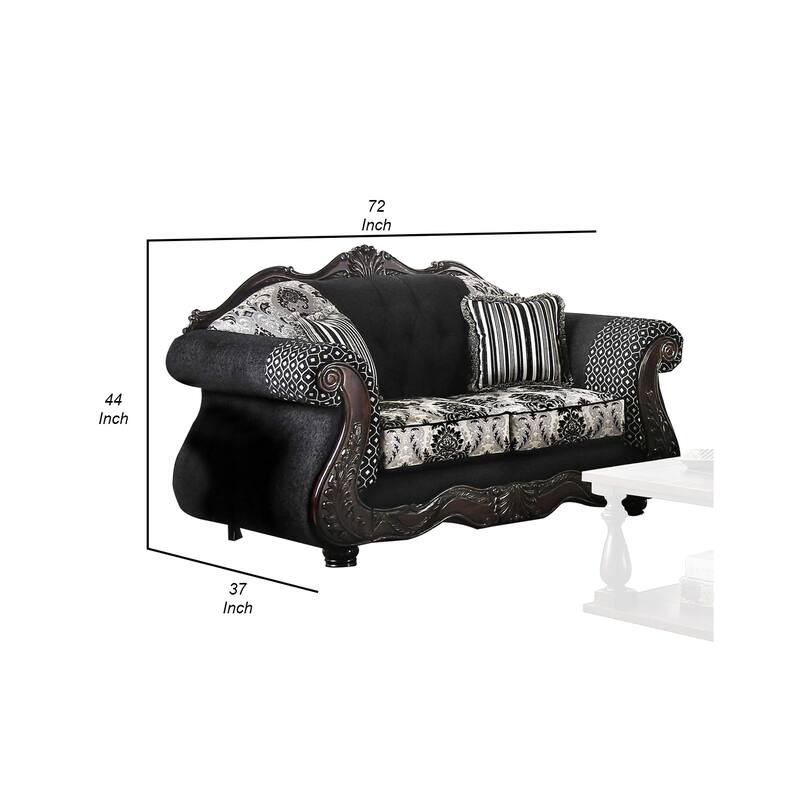 Loveseat with Scalloped Crown Top Back and Damask Pattern, Gray