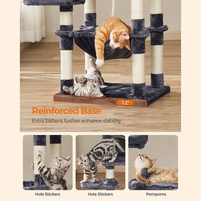 Smoky Grey Multi-Level Cat Tree with Sisal-Covered Scratching Posts Ideal for Indoor Cat