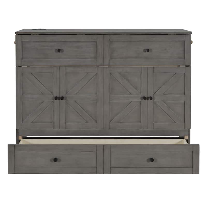 Full Size Modern Murphy Bed with Storage Drawers and USB