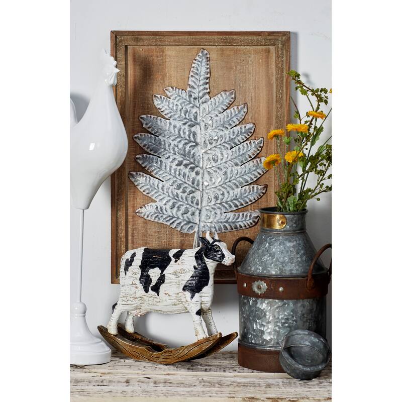 Brown Wood Carved Leaf Home Wall Decor (Set of 2) - White