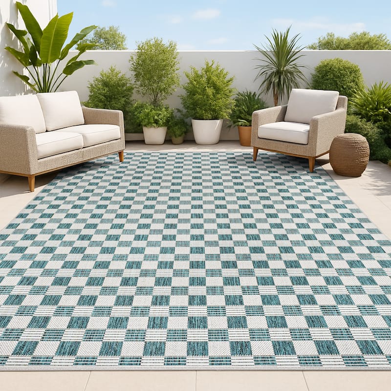 JONATHAN Y Maribel Traditional Cottage Checkerboard Green/Cream Indoor/Outdoor Area Rug