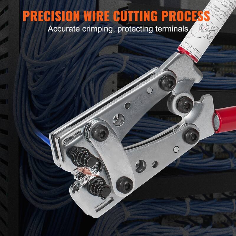 Battery Cable Lug Crimping Tool, 10-1/0AWG with Cable Cutter and 48PCS Copper Ring Terminals, 6 Wire Sizes Crimping Die