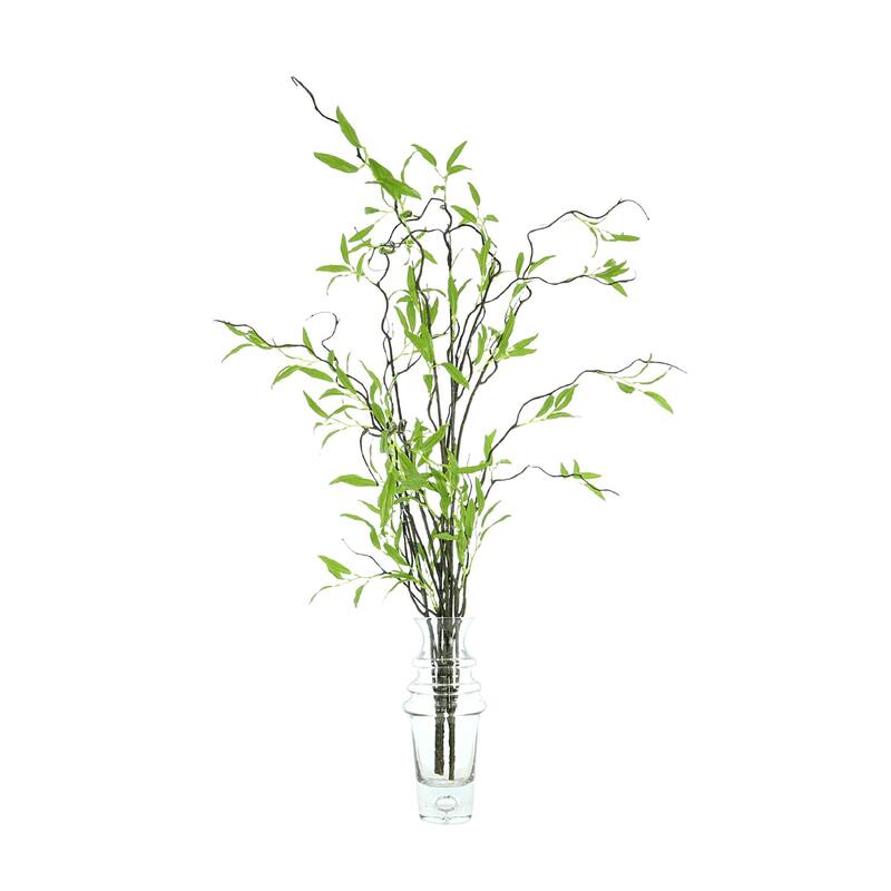 Willow Branch Arrangement in a Tall Glass Vase - Green