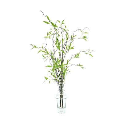 Willow Branch Arrangement in a Tall Glass Vase - Green