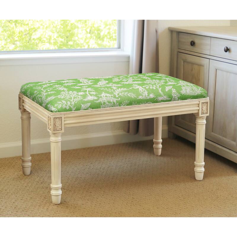 Jade Green Canton Garden Bench with Antique White Finish