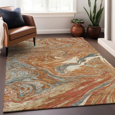 Machine Washable Indoor/ Outdoor Abstract Brushstroke Chantille Rug