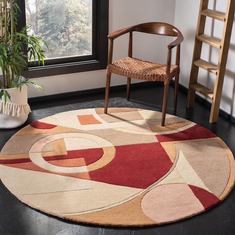 SAFAVIEH Rodeo Ula Necibe Hand-tufted Wool Retro Area Rug - 4' Round - Beige/Multi
