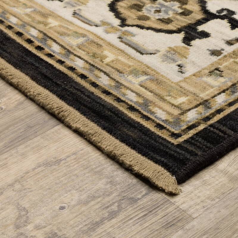 Adelaide Vintage Center Medallion Tan/ Black Wool Blend Area Rug-