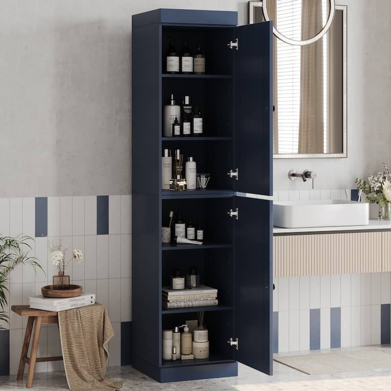 100% Solid Wood Tall Freestanding Bathroom Linen Cabinet with Doors, Adjustable Shelves, Modular Storage, 16.5" W x 71.5" H