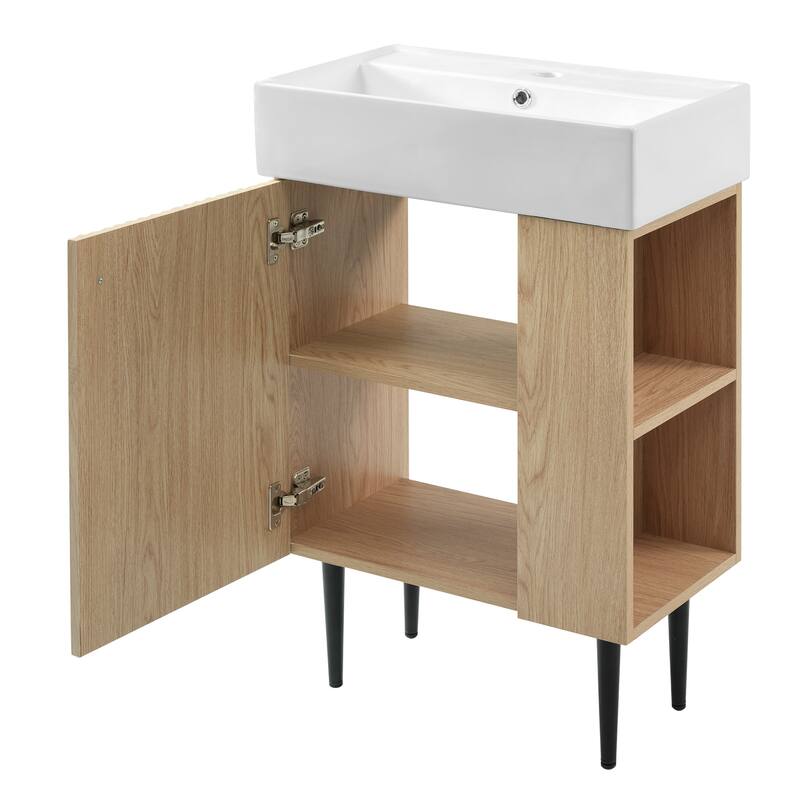 Compact Wave-Textured Bathroom Vanity with Side Open Storage