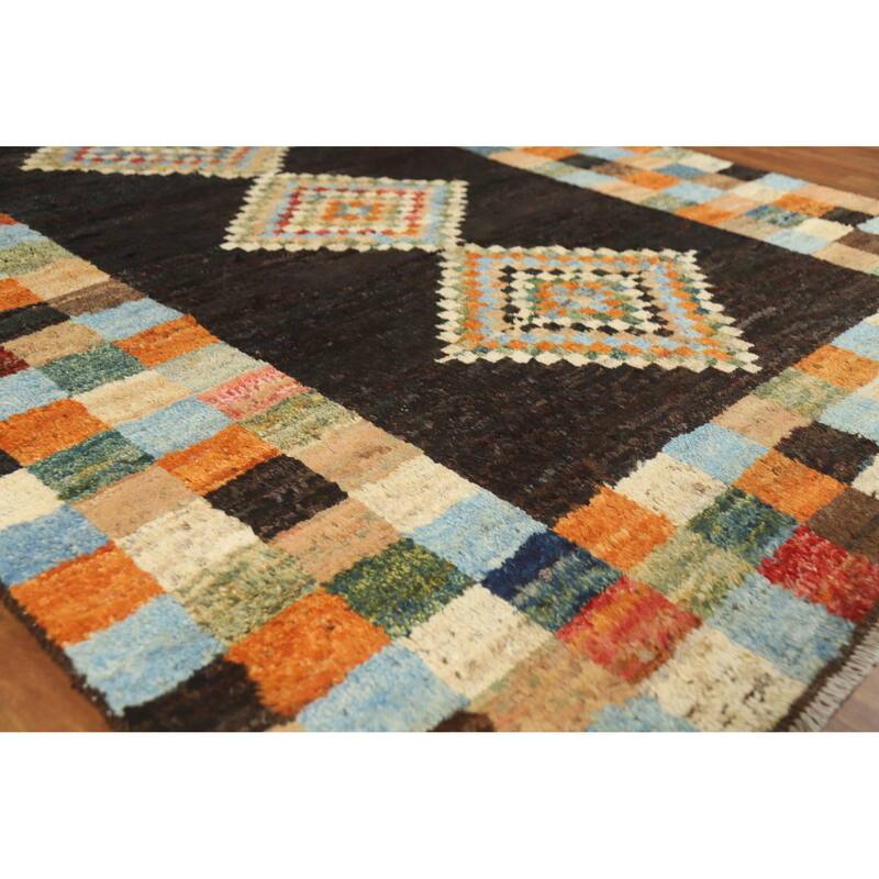 Checkered Moroccan Oriental Area Rug Handmade Wool Carpet - 6'0" x 7'8" - 6'0" x 7'8" - Multi-Color