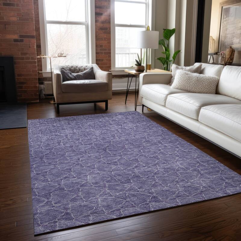 Machine Washable Indoor/ Outdoor Abstract Trellis Chantille Rug