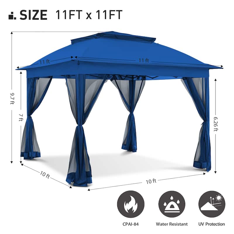 Cozywor 11 ft. x 11 ft. Pop-Up Steel Gazebo with Mosquito Netting