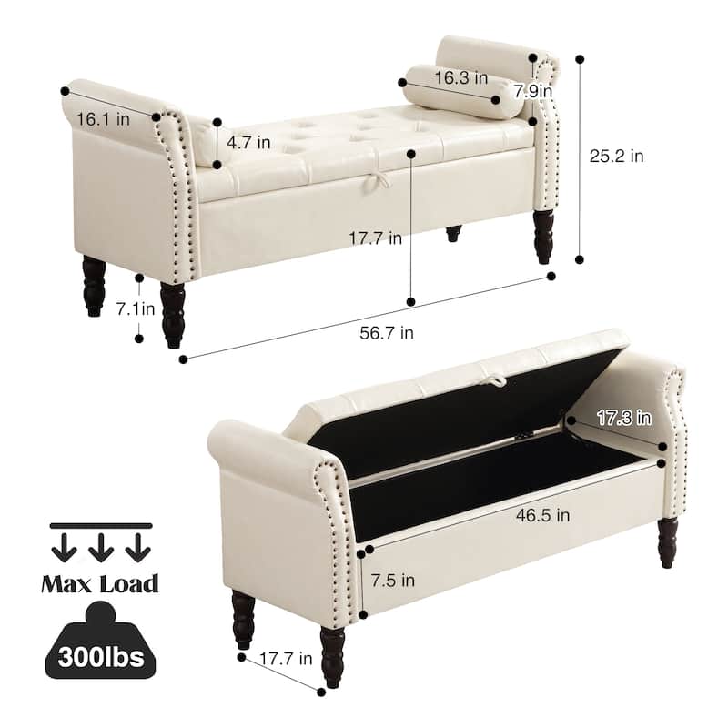 HOMYKA Storage Ottoman Bench with Rolled Arm