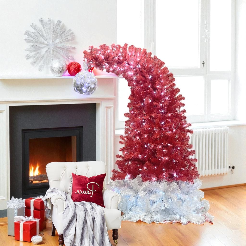 6FT Santa Hat Style Artificial Christmas Tree with 300 LED Lights and 1250 PVC Tips, Hinged Bendable Holiday Decor