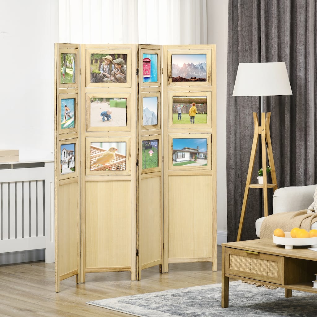 4 Panel Room Divider with Photo Frames and Cardstocks for Home Office