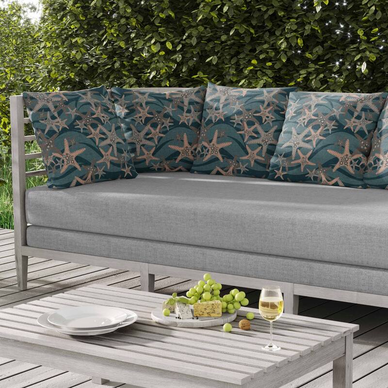 Starfish Sway Indoor/Outdoor Reversible Throw Pillow Teal and Gray