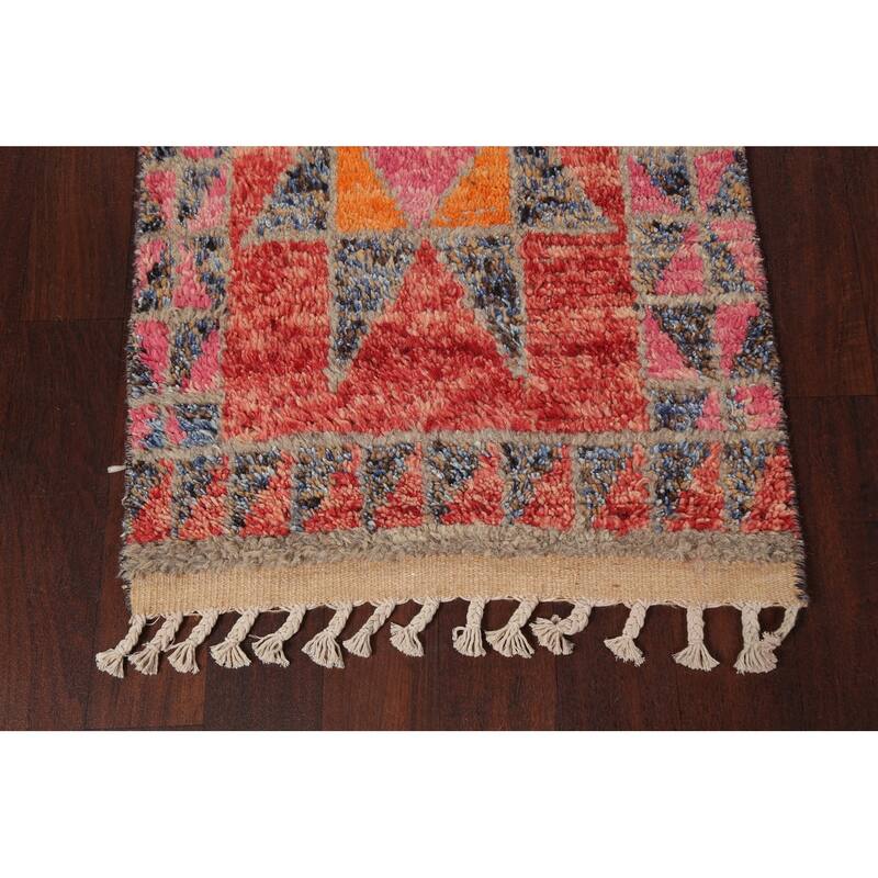 Geometric Oriental Moroccan Wool Runner Rug Handmade Staircase Carpet - 2'5" x 12'7"