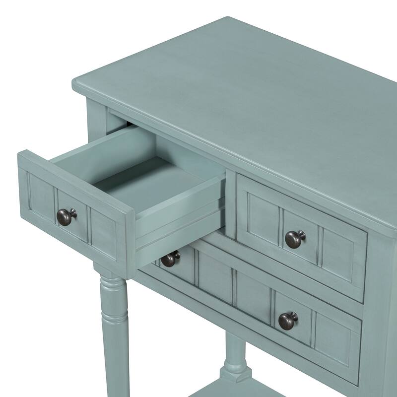 Narrow Console Table, Slim Sofa Table with Three Storage Drawers and Bottom Shelf for Living Room, Easy Assembly