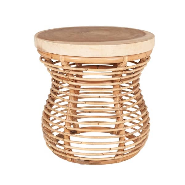 slide 2 of 10, Rattan Cage Side Table With Solid Wood Top by East at Main Natural