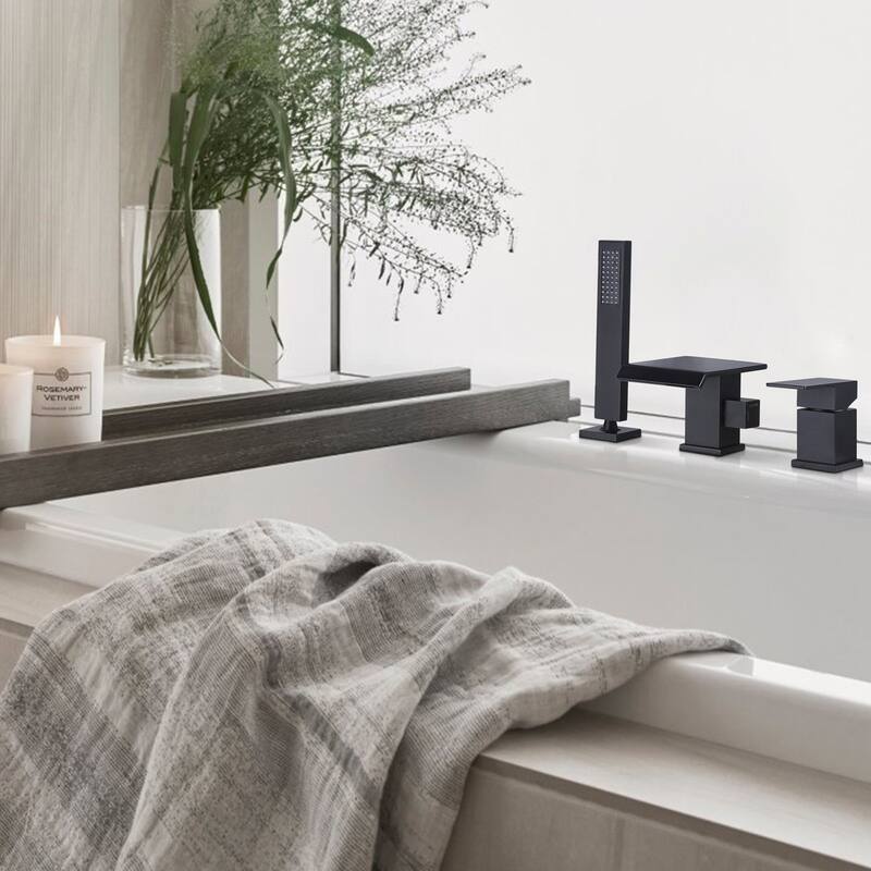 Solid Brass Waterfall Roman Tub Faucet with Hand Shower
