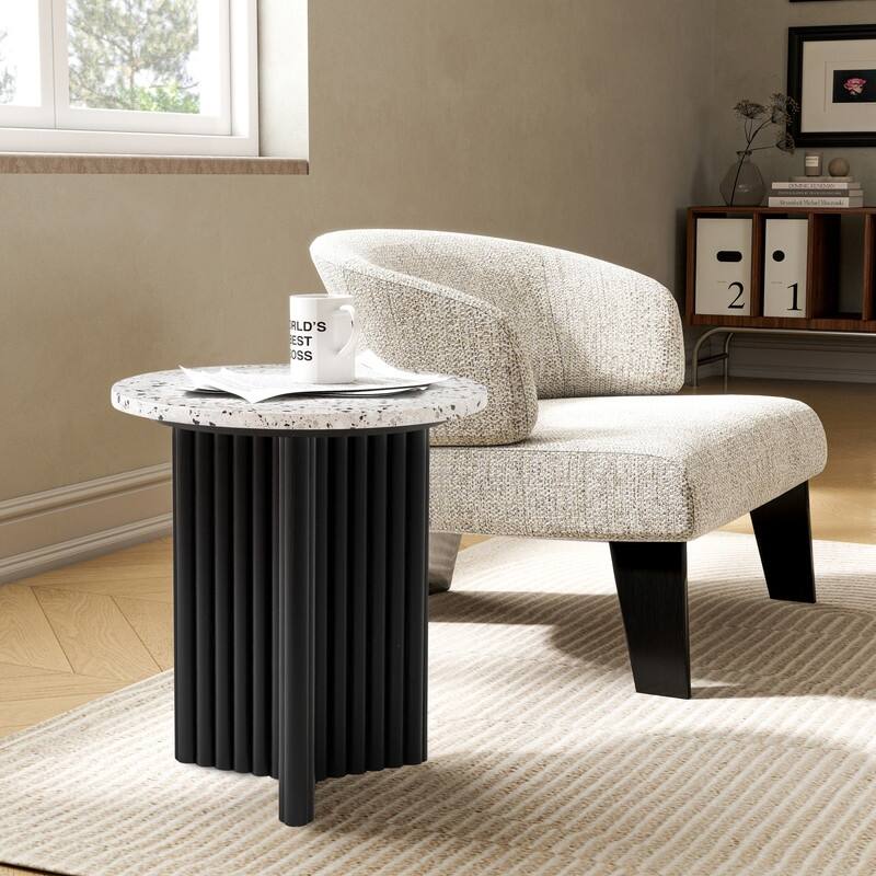 Marble-look Top Round Side Table Pedestal End Table - White