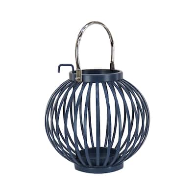 10" Round Ribbed Candle Lantern, Moonlit Ocean Blue by National Tree Company - 10 in