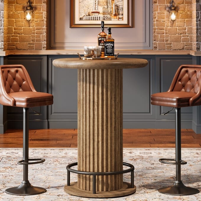 Fluted Round Bistro High Top Table, Wooden Counter Height Bar Table
