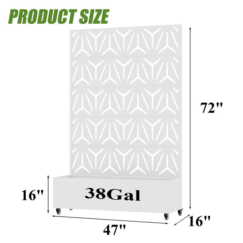 Metal Galvanized Planter Box with Trellis Privacy Screen Lockable Wheels