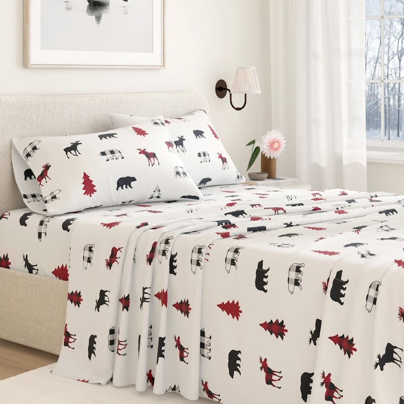 Linery & Co. Turkish Cotton Double-Brushed Christmas Flannel Bed Sheet Set