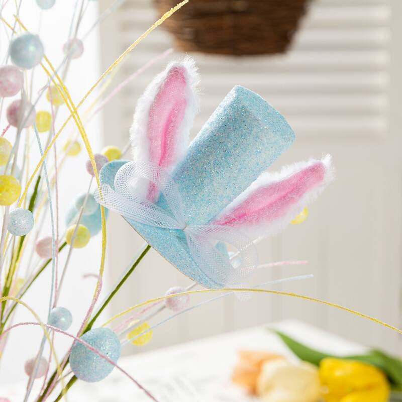 Glitzhome Easter Table Tree with Eggs Lavender Top Hat Decoration for Spring Party Supplies Props