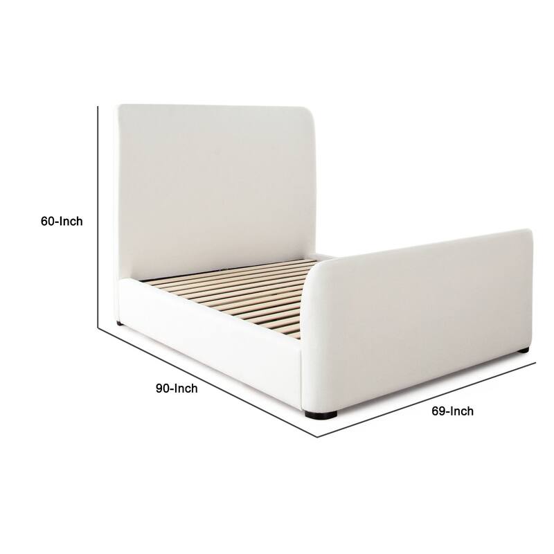 Zuo Contemporary Queen Size Bed, Contoured Tall White Padded Upholstery