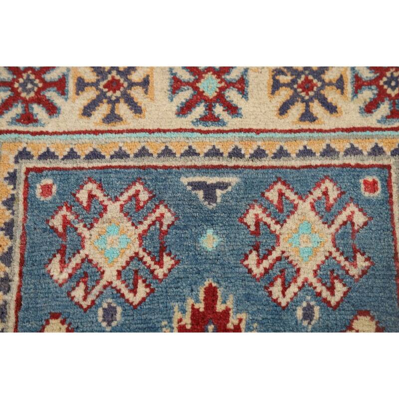 Blue Kazak Oriental Accent Rug Hand-Knotted Wool Carpet - 1'11" x 2'11"