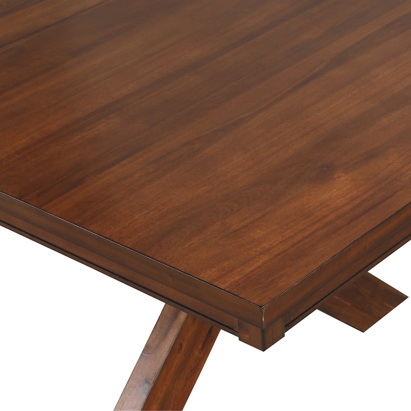 Roundhill Furniture Karven Wood 6-Piece Dining Set, Extendable Trestle Dining Table with 4 Chairs and Bench, Dark Hazelnut