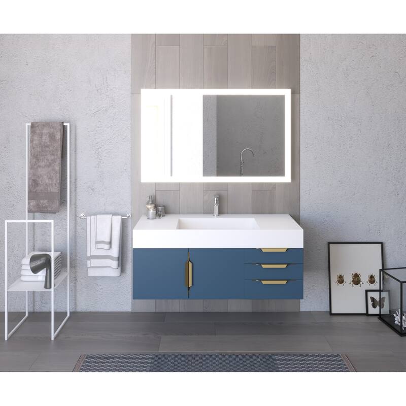 Amazon 48" Wall Mounted Bathroom Vanity Set w/ Black Top