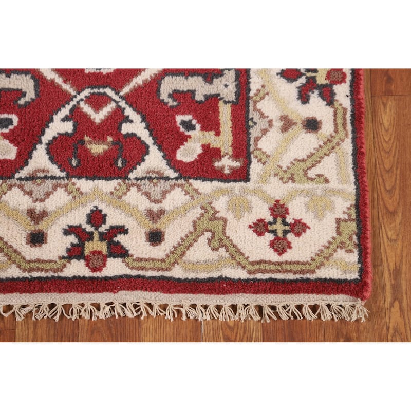 Red Oushak Indian Runner Rug Hand-Knotted Wool Carpet - 2'6"x 9'9"