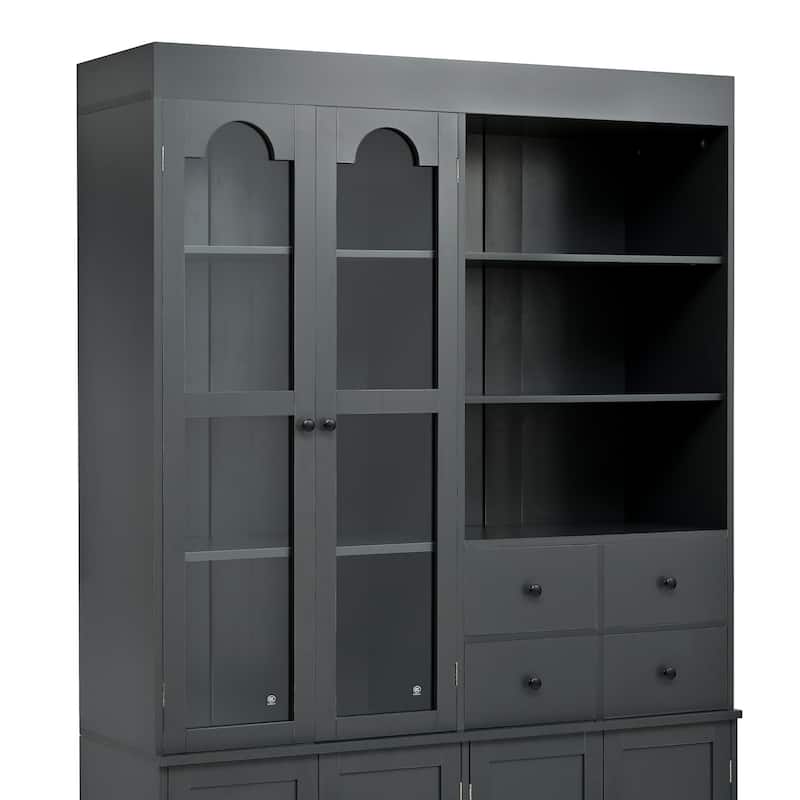 47.2x15.7x75inch Freestanding Buffet with Hutch, Tall Kitchen Pantry Cabinet with 4 Drawers, Door Shelves and Pull-out Trays