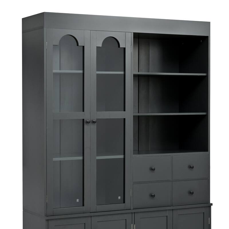 75" Freestanding Buffet with Hutch, Kitchen Pantry Cabinet with 4 Drawers, Door Shelves & Pull-Out Trays, Wood Storage Cupboard